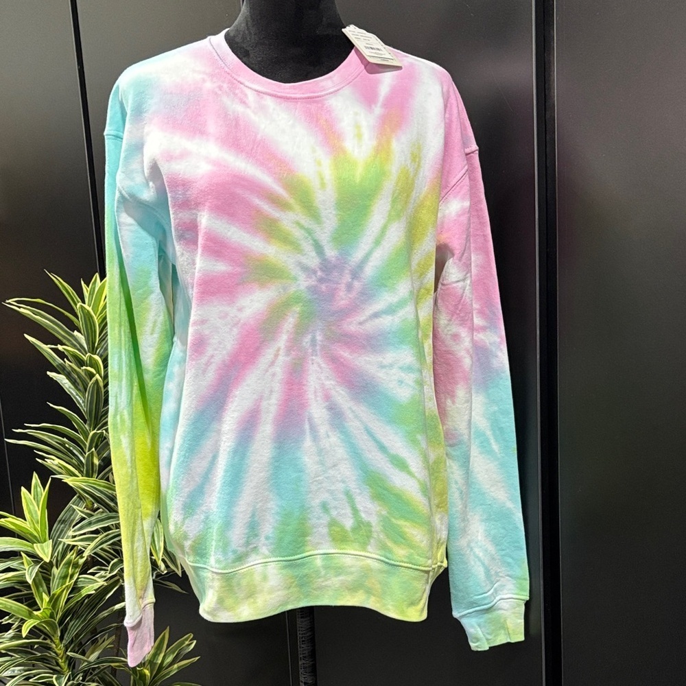 Dreamsicle Tie-Dye pullover light fleece lined,tie dye knit cuff & hemline